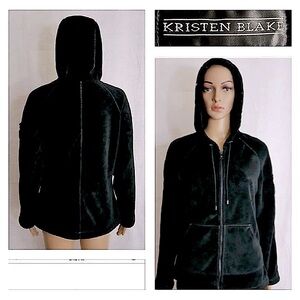 KRISTEN BLAKE Soft Plush Hooded Black Jacket Size S